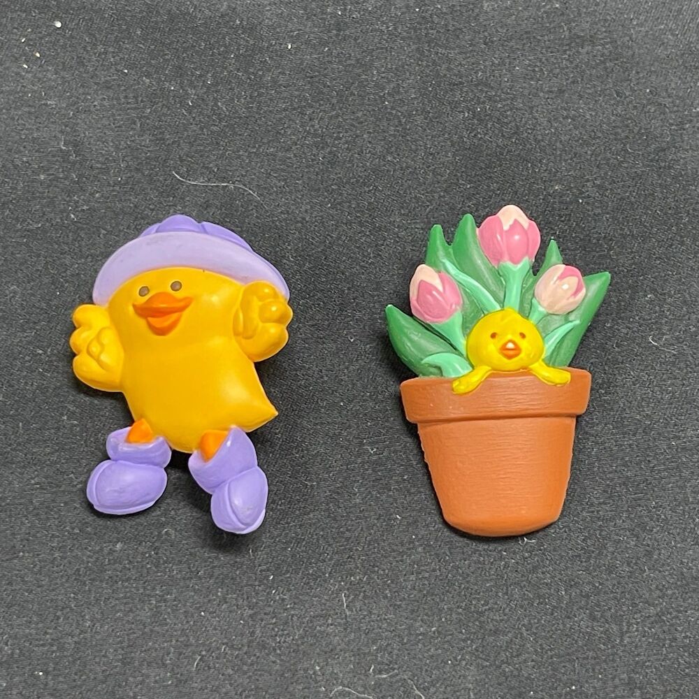 Hallmark Easter Pin Set Chick and Flower Pot Pastels